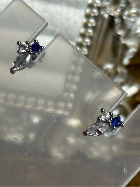Gold Over S925 Blue & Clear AAA CZ Stud Earrings